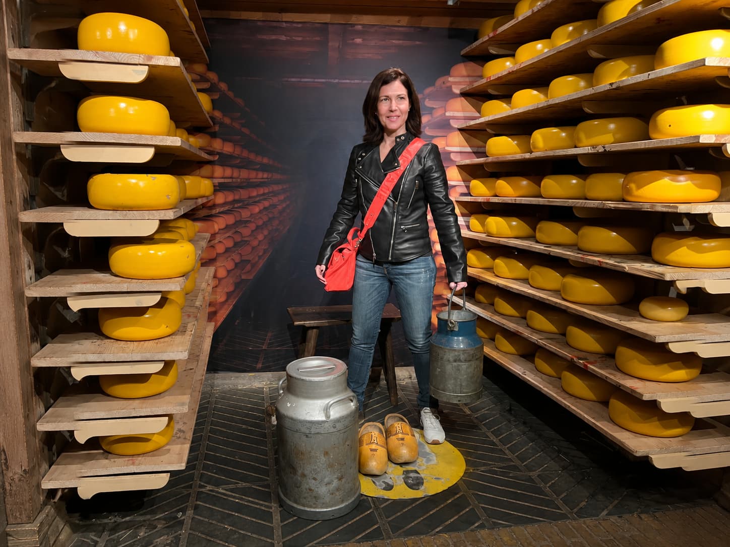 cheese from the Netherlands — shelves with aged Dutch Gouda